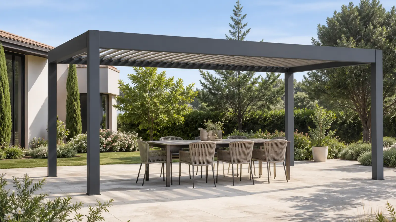 Pergola bioclimatique 5x3 : dimensions et implantation du mobilier
