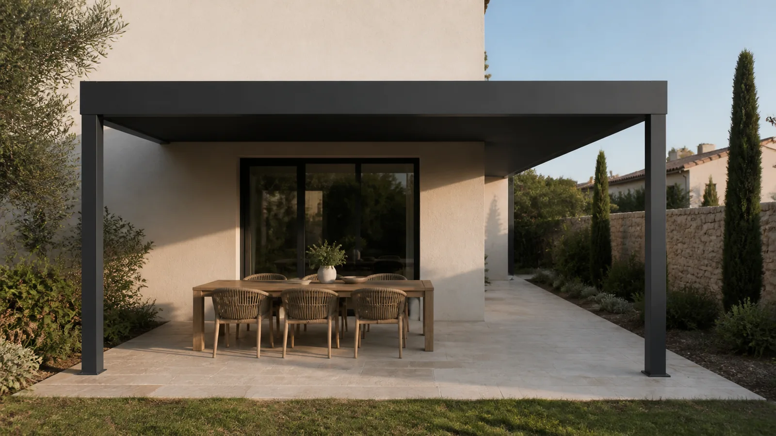 Pergola bioclimatique 6x3 : surface, poteaux et circulation