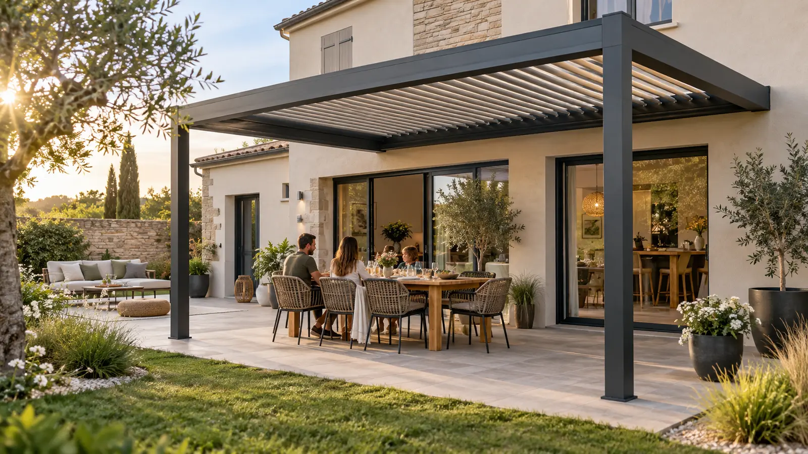 Pergola bioclimatique adossée sur mesure : gérer une façade complexe