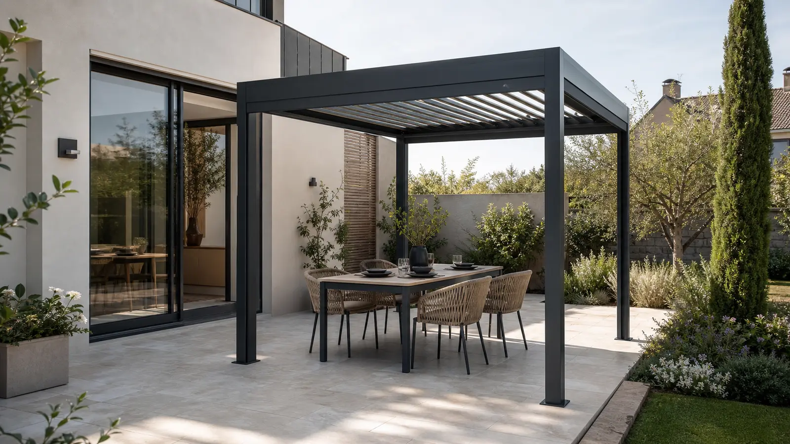 Pergola bioclimatique 4x3 : dimensions, implantation et usages